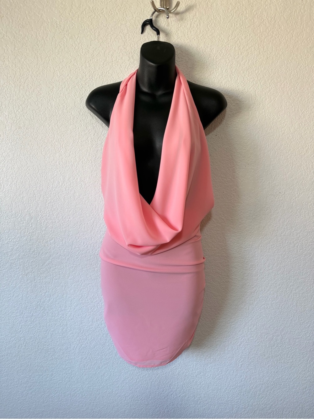Halter Cowl Neck Mini Dress in Pink